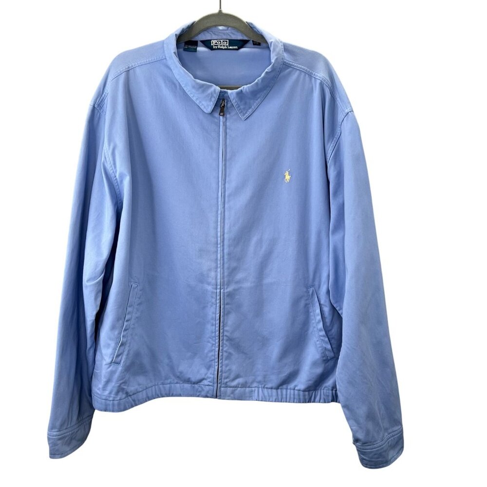 Polo Ralph Lauren Jacket XXL Men Blue Yellow Pony Full Zip Pockets Harrington